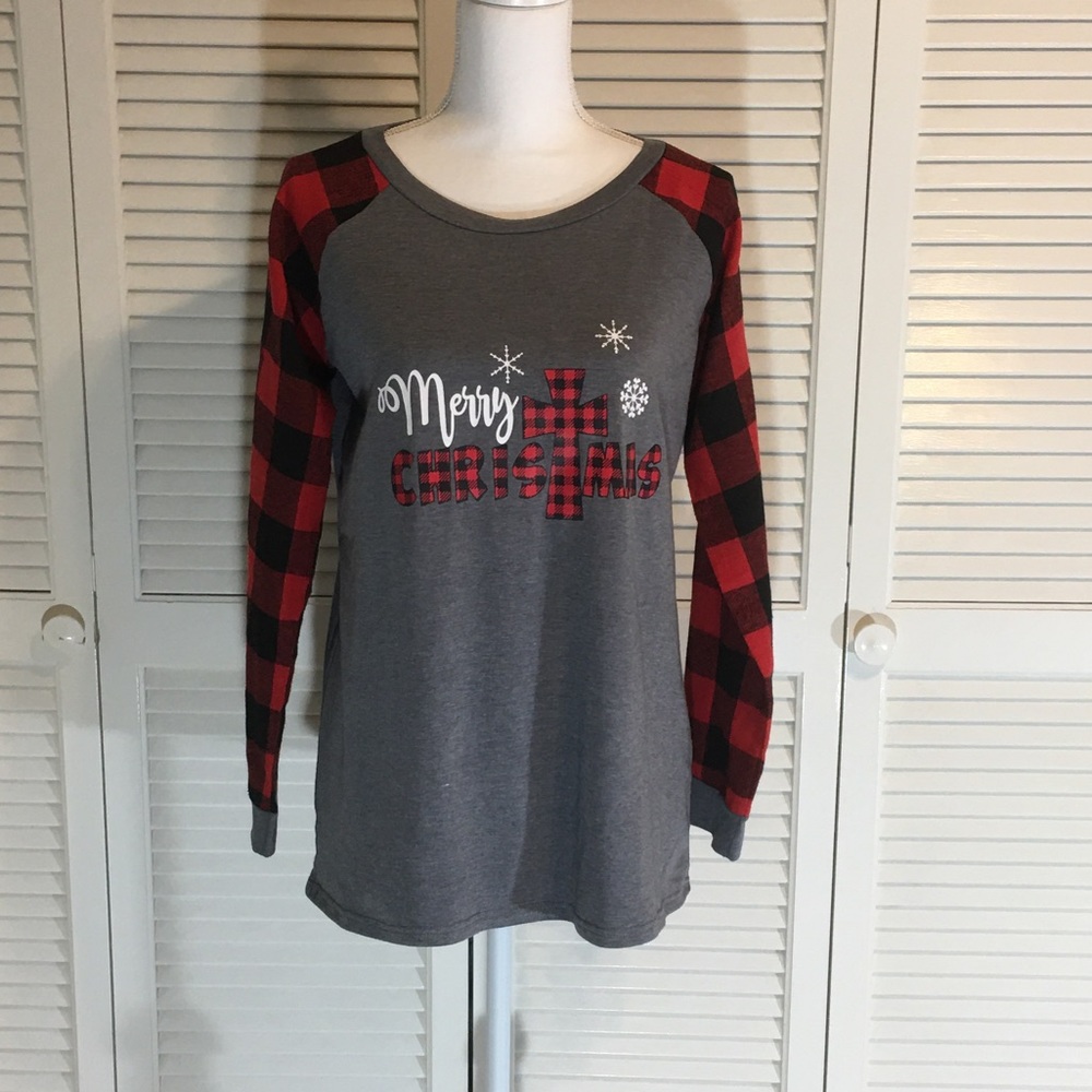 Merry Christmas Jersey-style Top L
